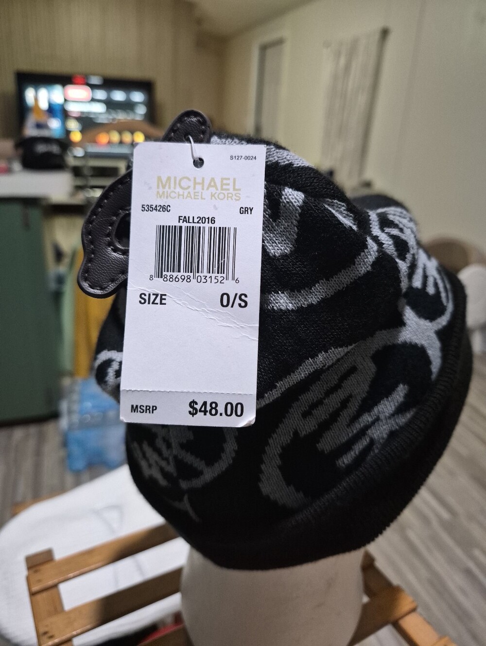 Michael Kors Black and Gray Logo Knit Beanie